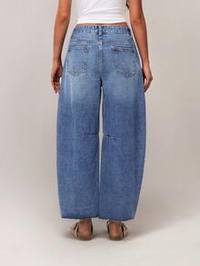 SHEIN Forever 21 Women's Solid Color Pocket Casual Loose Denim Jeans Women Jeans Baggy Wide Leg Jeans Woman Loose Jeans