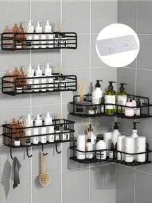 禹王免打孔三角架转角架卫生间浴室浴室厕所收纳壁挂式墙壁转角置物架 - 黑色 - 查看 1