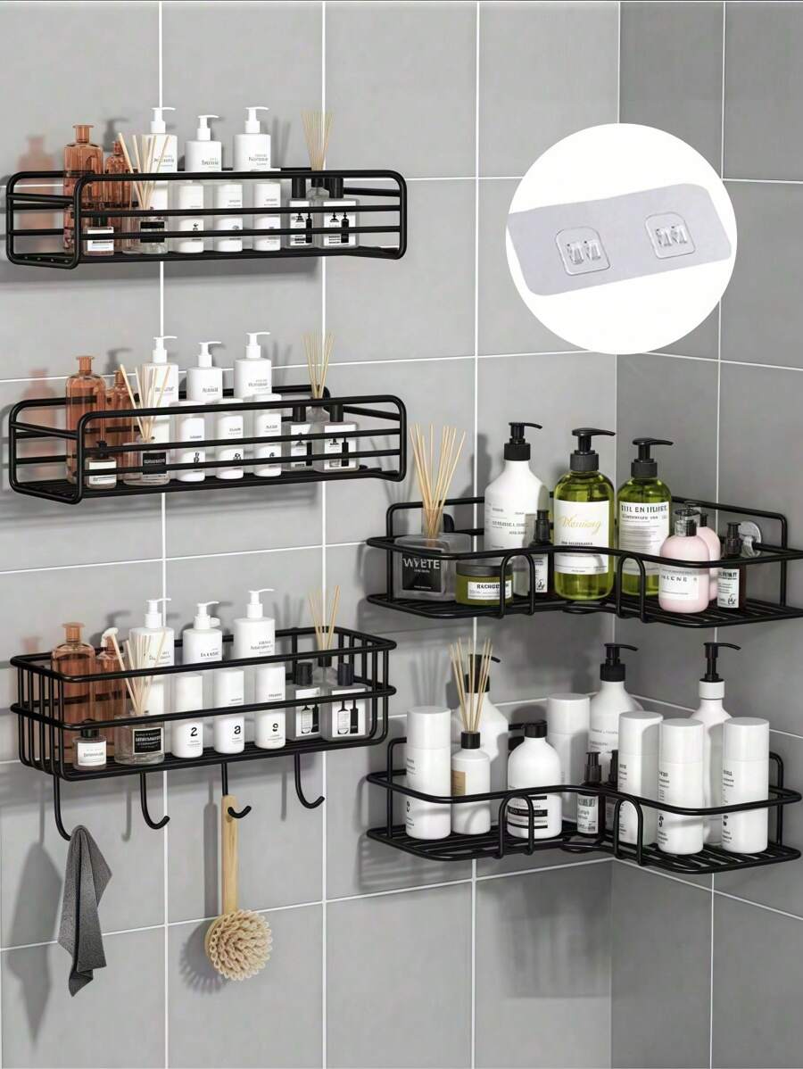 禹王免打孔三角架转角架卫生间浴室浴室厕所收纳壁挂式墙壁转角置物架 - 黑色 - 查看 1