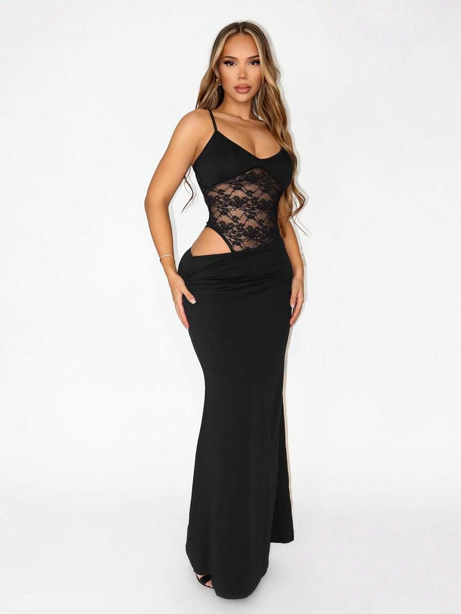 Sirith Women's Fashionable Sexy Elegant Lace Two Pieces , Suitable For Spring, Summer, Autumn Party Wear - Black - View 1