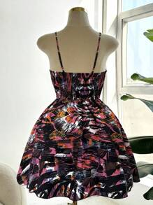 SHEIN Clasi Women Plus Size Elastic Waist Printed Ruffled Slip Dress, Fashionable Design Versatile Beach Dress, Spring & Summer New Arrival - Multicolor - View 2