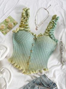 Soleia 女士休闲度假西部海滩婚礼宾客服装返校毕业早午餐圣帕特里克节春假复活节音乐节优雅波西米亚风热带优雅办公室工作褶边纽扣装饰渐变针织毛衣上衣 - 藍色 - 查看 4