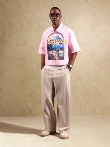 SUMWON قميص كاجوال قصير الأكمام بطبعة مشهد بحيرة الجبل والطبيعة في منتجع العطلات الغربي، مجموعة صيفية من القمصان - وردي - مشاهدة 6