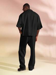 SUMWON Pantalones casuales de corte ancho y suelto con aspecto de lino, cordón, bolsillos laterales, versátiles para todas las temporadas, clásico atuendo de trabajo y ropa de calle
