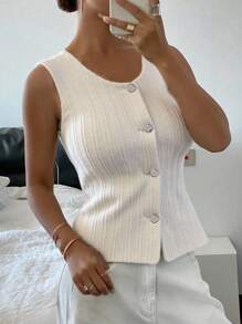 Livesso Áo khoác vest mỏng không tay cổ tròn thanh lịch ôm sát eo cho nữ - Màu be - Xem 1