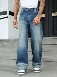 Manfinity Homme Męskie jeansy z kieszeniami i rozkloszowanymi nogawkami, uniwersalne i casualowe