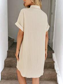 Easowa 波西米亚风夏季海滩度假刺绣贴布宽松衬衫连衣裙 - 卡其色 - 查看 2