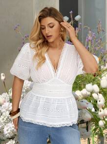 Auralis 大码女式可爱夏季衬衫，短袖褶皱条纹衬衫，深 V 领短袖衬衫/米色，女士假日乡村风大码衬衫，女式夏季服装图案 T 恤外出上衣，女式外出上衣夏季女式上衣可爱夏季上衣