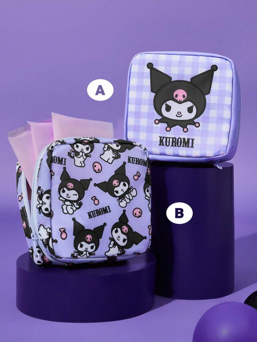 HELLO KITTY AND FRIENDS | SHEIN 1 cái/1 bộ Túi đựng đồ bằng sợi Polyester họa tiết hoạt hình, có thể dùng làm túi đựng đồ vệ sinh phụ nữ, túi đựng đồ kỹ thuật số, túi đựng đồ nhỏ, - Màu tím hoa cà - Xem 1