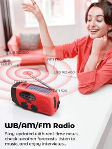 Teckwe Hand Crank Radio With 2000mAh Cellphone Charger, AM FM NOAA Weather Radio With Bright Flashlight For Home And Outdoor Emergencies - Red - View 2