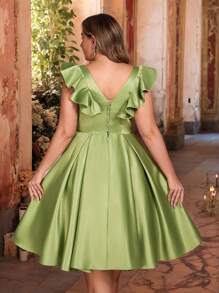 Aureia Plus Size Olive Green Spring Elegant Formal Prom Wedding Dress,Handmade Beaded Patchwork 3D Ruffle Trim Shoulder Luxury A-Line Ballroom Gown - Green - View 3
