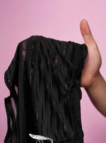 Slaydiva New Summer Casual Street Commuter Y2K Daily Date Tie Print Lapel Heart Collar Tube Top Arc Hem White Top + Cow Blind Knitted Shorts Mini Pants Black Pants Women's Two Pieces Set-B - Multicolor - View 10