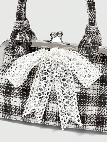 Fairycore Fashionable Elegant Plaid Bow Handbag