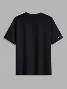 Manfinity Homme Áo thun nam cổ tròn tay ngắn in chữ, thích hợp mặc thường ngày vào mùa hè - màu đen - Xem 2