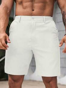 Manfinity Homme 男士纯色休闲口袋百搭通勤短裤白色短裤男男士白色短裤男士白色短裤奶油色短裤男士短裤白色