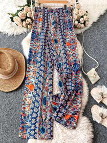 SHEIN LUNE 大码女式梭织印花休闲阔腿裤，多色，春夏假期