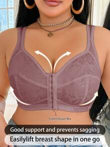 1 Pc Plus Size Front Opening Wired Bra - Brown - View 3