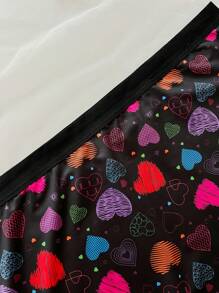 Comfy Soft Dailywear Y2K Music Festival Party Heart Print Plus Size Boyshort Briefs, Black - Black - View 7