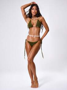Musera Resort Extreme Applique Crochet Bikini Top Summer Vacation Beachwear - Mustard Yellow - View 4