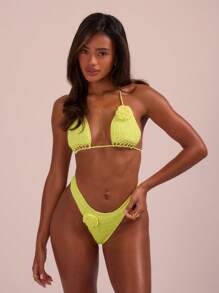 Musera Resort Quần bikini tam giác họa tiết hoa móc len chỉ dành cho kỳ nghỉ hè, đồ đi biển, ngày lễ - Màu vàng - Xem 5