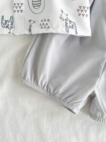 SHEIN Vintaside Kids 幼儿男童可爱动物印花乡村风格时尚基本款百搭舒适休闲两件套 T 恤套装，春夏 - 淺灰色 - 查看 6