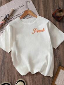 Women's Short Sleeve Peach Print T-Shirt, Cool For Summer - White - View 2