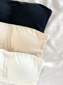 3 件套女童优雅百搭吊带背心文胸，超大罩杯，舒适弹力针织面料，薄罩杯设计凸显身材，黑色、白色、裸色 - 彩色 - 查看 5