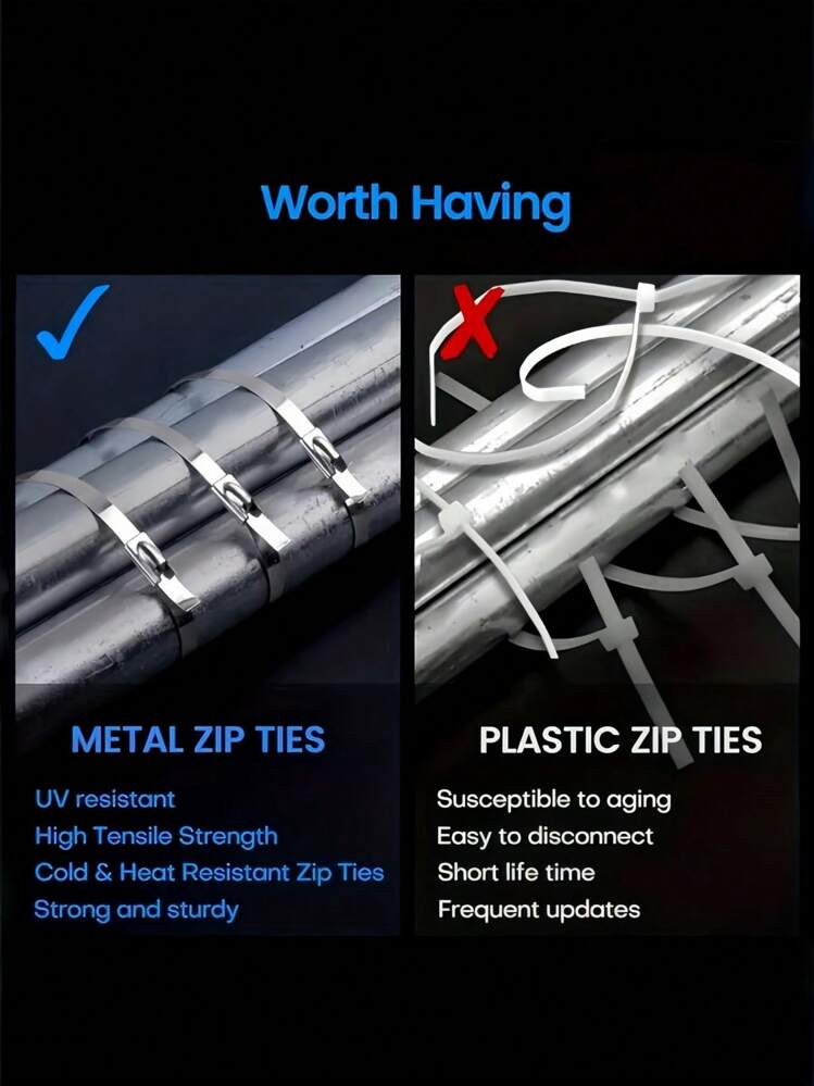 100PCS/Pack Heavy-Duly Stainless Steel Cable Ties -RustProof, High Temperature Resistant Metal Cable Ties,Suitable For Mechanical, Automotive.Exhaust ApplicationsEtc..Made Of Stainless Steel Material - Multicolor - View 5