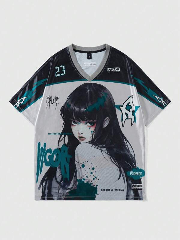 ROMWE MEN Street Life Tricou bărbătesc cu mânecă scurtă, cu imprimeu grafic anime, potrivit pentru primăvară/vară