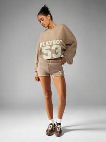 Missguided x Playboy 大学运动短款运动衫，超大袖子，休闲运动，秋冬运动街头风格 - 灰色 - 查看 3