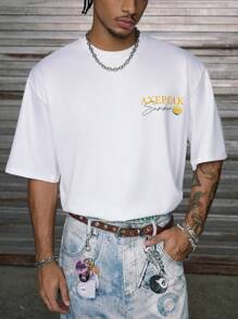 AXEPEAK 休闲夏季宽松男士图案印花短袖T恤 - 白色 - 查看 3