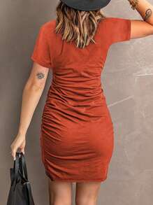 SHEIN LUNE Vestido ajustado unicolor fruncido bajo tulipán