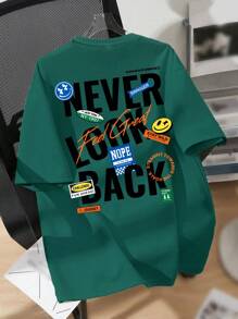 SHEIN Teen Boy Casual Graphic Short Sleeve T-Shirt, Suitable For Summer - Dark Green - View 1