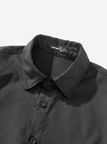 Manfinity Joysei Standard Size Men's Black Loose Cropped Shirt, Fashion Rhinestone Letter Design, Men's Crop Top - Black - View 5