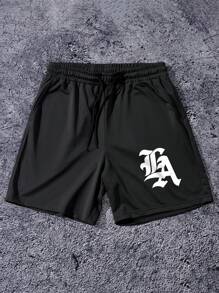 Manfinity Campus Court 男士休闲宽松抽绳短裤户外日常穿着男士街头潮流短裤黑色短裤男士街头潮流短裤男士黑色拉丁短裤