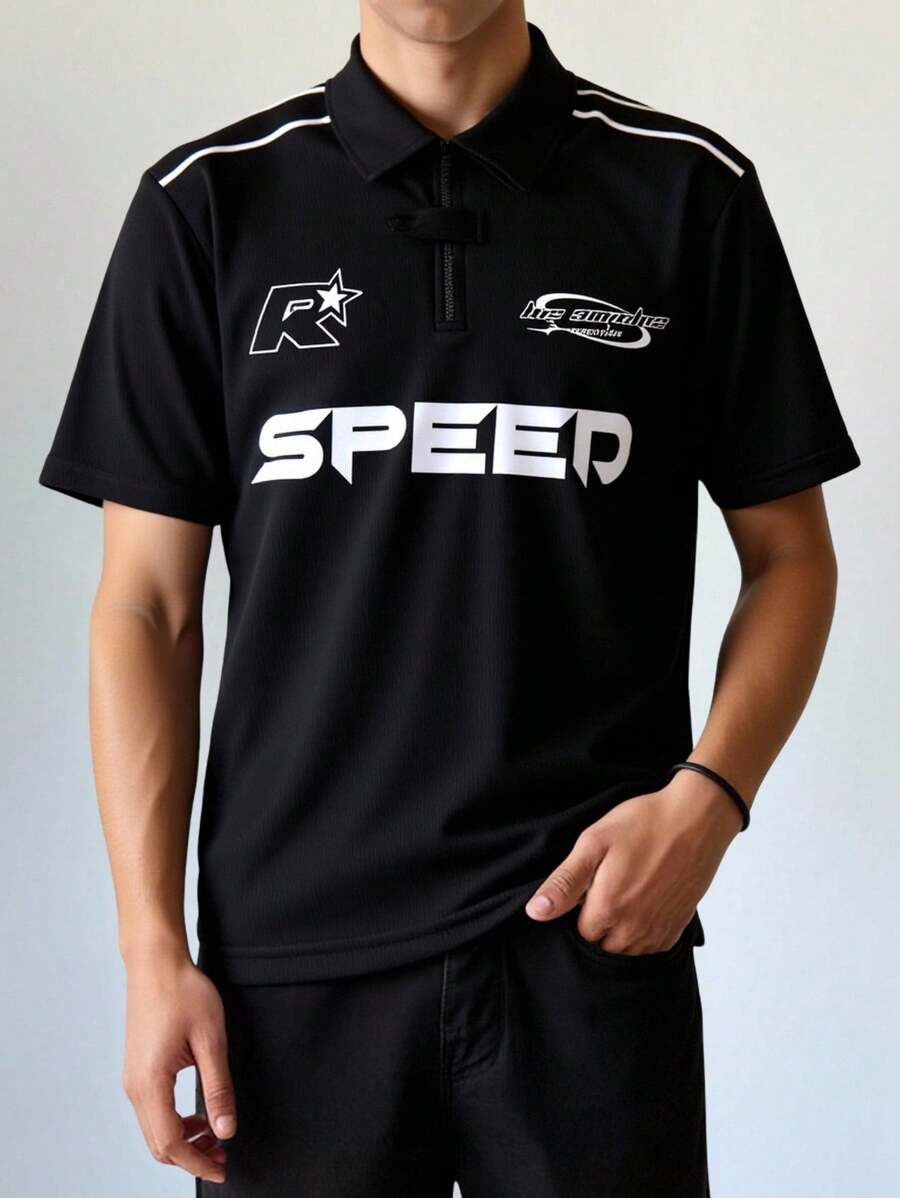 Áo thun polo 1 mảnh phong cách nghệ thuật, thể thao thường ngày cho bé trai tuổi teen, phiên bản rộng rãi, có dây ống cửa và trang trí chương, ve áo phù hợp cho ngày tựu trường, thích hợp cho tiệc sinh nhật, tiệc tối, biểu diễn, đám cưới, lễ rửa tội, lễ khai giảng, hàng ngày, thích hợp sử dụng hàng ngày, thích hợp cho trường học, thích hợp cho du lịch, thích hợp cho thể thao, thích hợp cho mùa xuân và mùa hè - màu đen - Xem 1