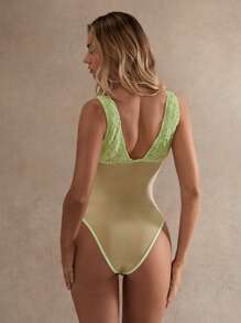 Glamine Women's Elegant 3D Floral Decor Sleeveless Corset  Bodysuit, Summer,Bodysuits For Wome,Summer Outfits For Women,Corset Bodysuit For Women, Lace Bodysuit, Green Bodysuit