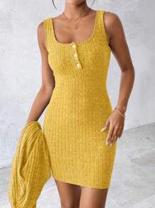 EMERY ROSE 女士性感蓝色两件套连衣裙，秋冬 - 黃色 - 查看 5