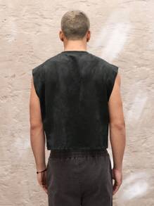 SWAVVY Men's Knitted Fashionable Casual Daily Loose Sleeveless Cropped Tank Top, For Fall - Black - View 2