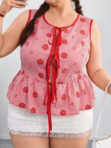 SHEIN CURVE+ 大码女式无袖休闲系带衬衫，时尚，适合夏季