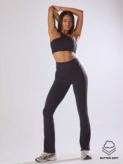 Musera Sport Fitted Flared High Waist Back Pockets Yoga Leggings Active Comfy Workout Gym ,Padel, Tennis, Pickleball Gym Fitness