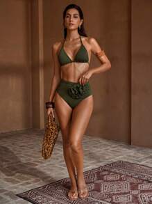 MOTF PREMIUM Bikini set con dettaglio floreale, annodato sul collo e schiena scoperta