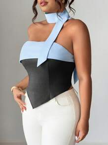 Elenzga Halloween Plus Size Women Colorblock Bandeau, Casual Ladies Top, Spring/Summer - Multicolor - View 5
