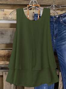 Linhara Débardeur à volants avec imprimé dopamine pour femmes grande taille, style rétro pour les vacances à la plage, printemps/été