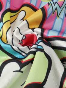 ROMWE MEN Adventure Time X ROMWE 男士休闲街头卡通字母印花抽绳腰部宽松短裤，夏季 - 彩色 - 查看 4