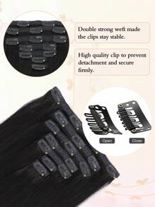 7PCS Clip In Hair Extensions Real Human Hair Natural Black Hair Extensions Clip Ins Straight Hair Extensions For Women - Natural Black - View 5