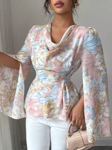 Modelyn 女式春夏宽领系带收腰衬衫 - 彩色 - 查看 6