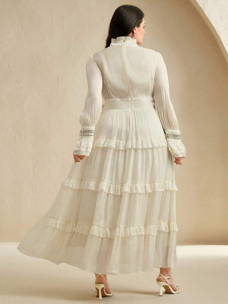 Plus Size Women Long Dress With Handmade Rhinestones, Elegant Versatile Formal Gown