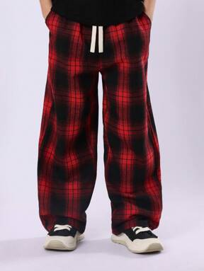 SUMWON Wide Leg Classic Pants Buffalo Check Plaid Pattern Elastic Waist Relaxed Fit Comfortable Fall Winter Lounge Wear