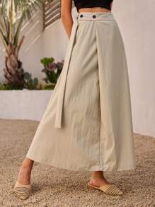 DAZY Falda recta de unicolor retro 2 en 1 para mujer - Albaricoque - Ver 2